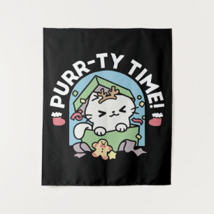 Weihnachtsfeier mit Purr-ty-Time Cat Wandteppich