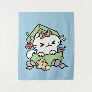 Weihnachtsfeier mit Purr-ty-Time Cat Wandteppich