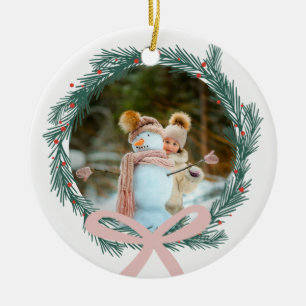 Weihnachtsfeier mit rosafarbenem Foto Keramik Ornament
