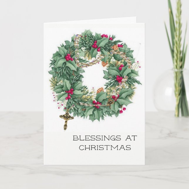 Weihnachtsfeier mit Rosary Feiertagskarte (Vorderseite)