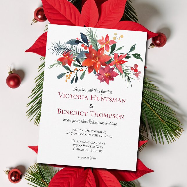Weihnachtsfeier mit Rotem Flor Poinsettia Winterho Einladung (Von Creator hochgeladen)
