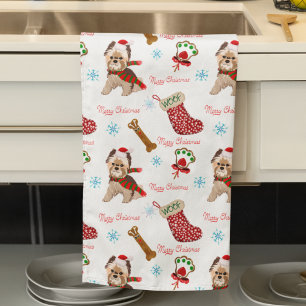 Weihnachtsfeier mit Yorkie-Muster   Geschirrtuch