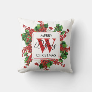 Weihnachtsfeier-Monogramm Rot & Grün Festlich Kissen