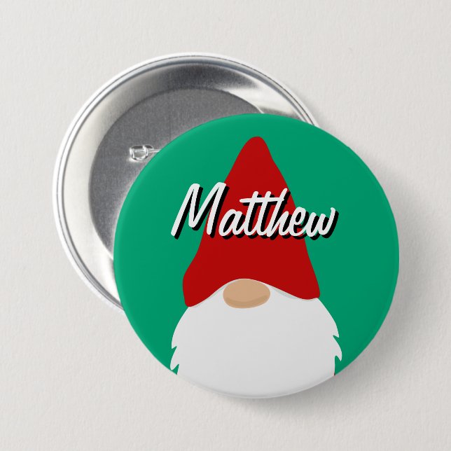 Weihnachtsfeier Namensbuttons mit süßem Gnom Button (Vorne & Hinten)