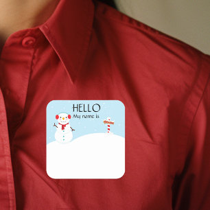 Weihnachtsfeier Namensschild Schneemann Quadratischer Aufkleber