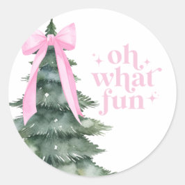 Weihnachtsfeier Oh, was Spaß Rosa Runder Aufkleber