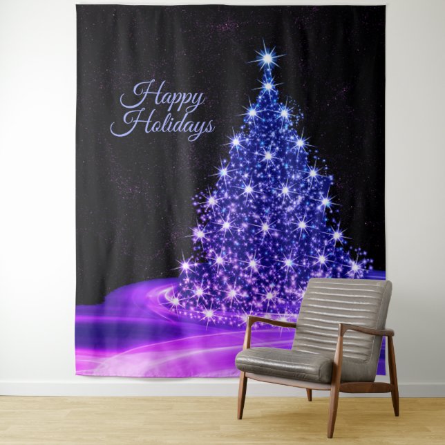Weihnachtsfeier Pink Blau Baum Winter Schwarz Rust Wandteppich (Beispiel)