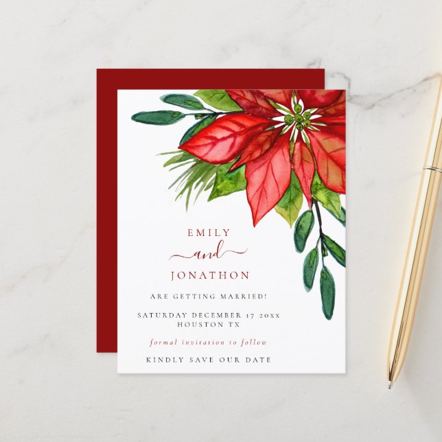 Weihnachtsfeier Poinsettia Save the Date (Vorderseite/Rückseite Beispiel)