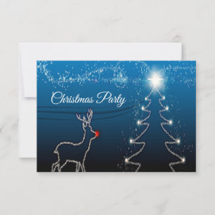 Weihnachtsfeier Rentier Baum Blauer Himmel Glänzen RSVP Karte