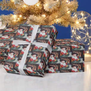Weihnachtsfeier Retro Weihnachtsmann Rentiere Geschenkpapier