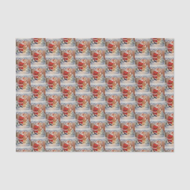 Weihnachtsfeier Retro Weihnachtsmann Rentiere  Seidenpapier (Vorderseite)