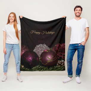 Weihnachtsfeier Rosa Ornamente Grüne Blätter Schwa Fleecedecke