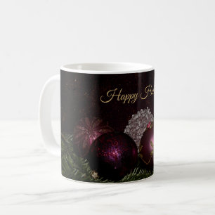 Weihnachtsfeier Rosa Ornamente Grüne Blätter Schwa Kaffeetasse