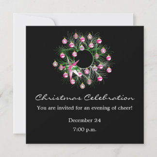 Weihnachtsfeier Rosa Wreath (schwarz) Einladung
