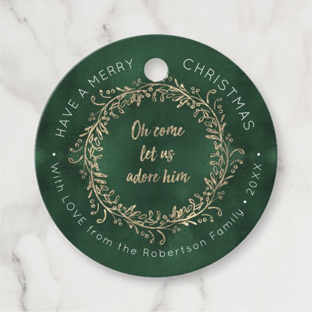 Weihnachtsfeier Rose Gold Glitzer Grün Name Geschenkanhänger (Vorderseite)
