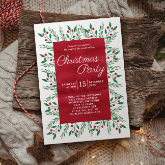 Weihnachtsfeier Rot Aquarell Botanisch Einladung