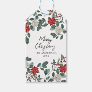 Weihnachtsfeier Rot Grün Floral Geschenkanhänger