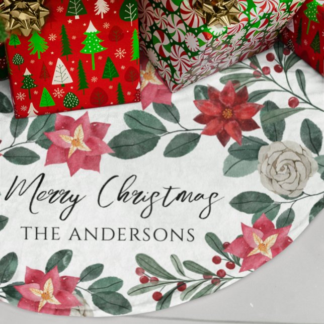 Weihnachtsfeier Rot Grün Floral Polyester Weihnachtsbaumdecke (Von Creator hochgeladen)