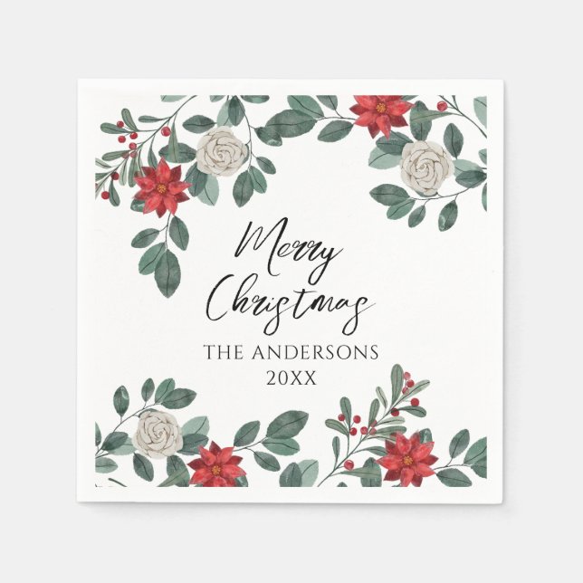 Weihnachtsfeier Rot Grün Floral Serviette (Vorderseite)