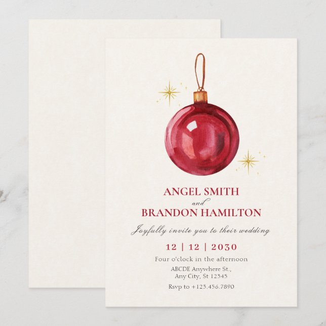 Weihnachtsfeier Roter Ball Minimalistische Hochzei Einladung (Vorne/Hinten)