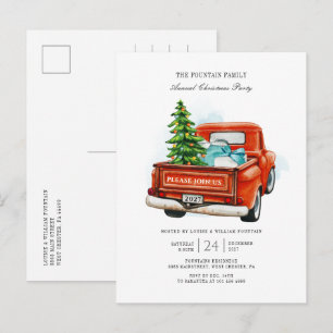 Weihnachtsfeier Roter Vintager LKW Einladungspostkarte