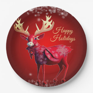 Weihnachtsfeier Rotes Rentier Winterferien Pappteller