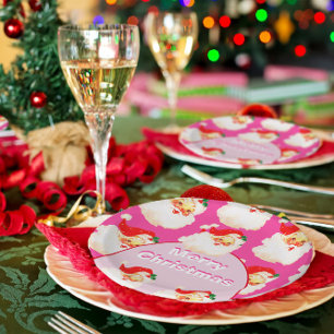 Weihnachtsfeier Santa Claus Rosa Pappteller