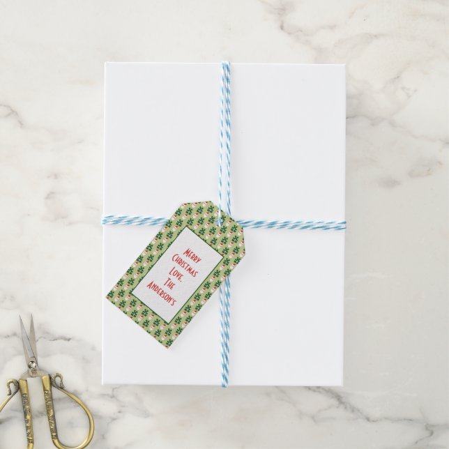 Weihnachtsfeier Santa Red Green personalisieren Geschenkanhänger (Mit Garn)