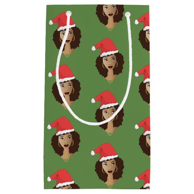 Weihnachtsfeier, Schwarze Frau, Grün Kleine Geschenktüte (Vorderseite)