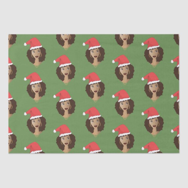 Weihnachtsfeier, Schwarze Frau, Grün Seidenpapier (Vorderseite)