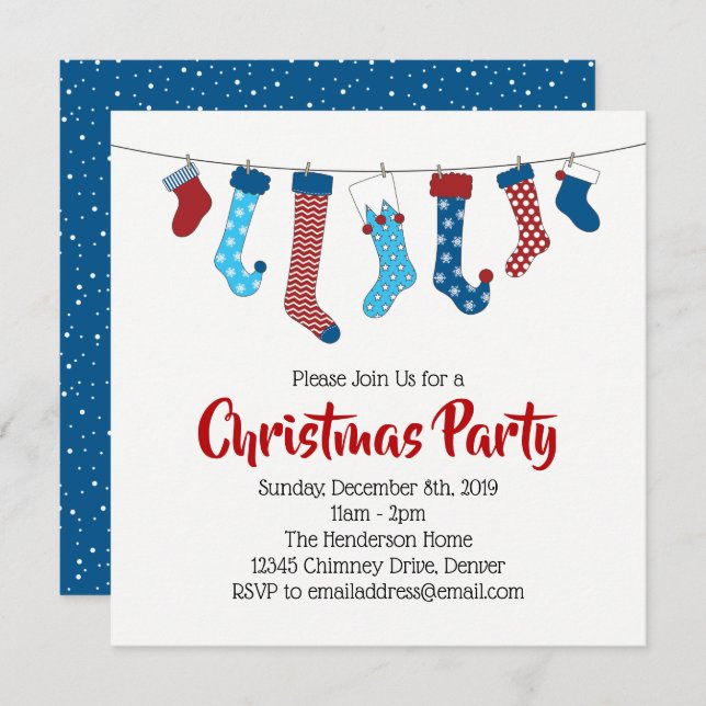 Weihnachtsfeier Strumpf Einladung (Vorne/Hinten)