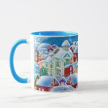 Weihnachtsfeier Tasse mit schneebedeckten Häusern