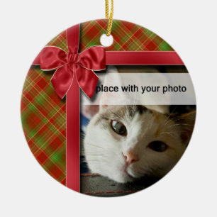 Weihnachtsfeier und Kariertes Foto Keramikornament