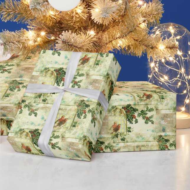 Weihnachtsfeier und Vögel Geschenkpapier (Feiertage)
