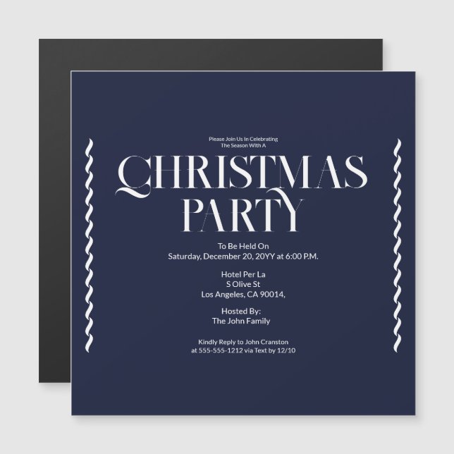Weihnachtsfeier Vintage Elegante blaue Einladung (Vorne/Hinten)