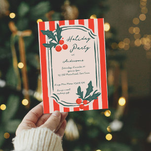 Weihnachtsfeier vintage retro Streifen Weihnachten Einladung