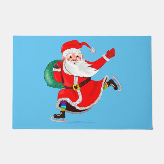 Weihnachtsfeier Weihnachtsmann mit Geschenk Fußmatte (Vorderseite)