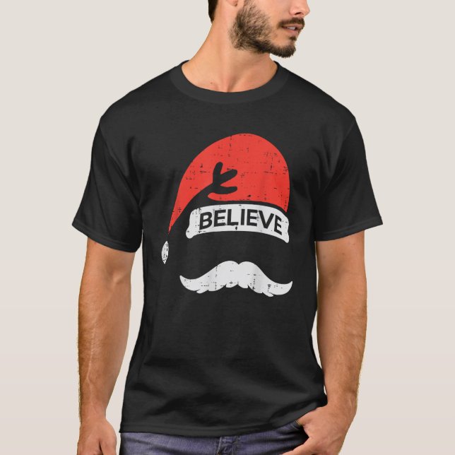 Weihnachtsfeier Weihnachtsmannmütze Mustache glaub T-Shirt (Vorderseite)