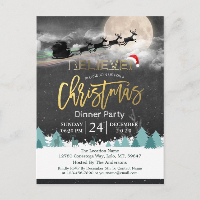 Weihnachtsfeier Weihnachtsmannmütze Rentier Sleigh Postkarte (Vorderseite)