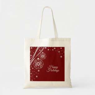 Weihnachtsfeier Weiße Ornamente Sterne Rot Elegant Tragetasche