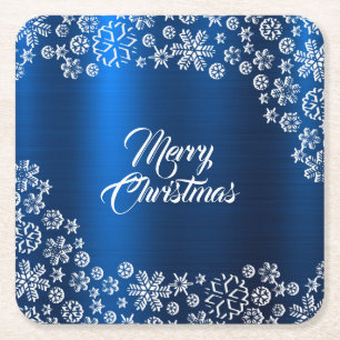 Weihnachtsfeier Weiße Schneeflocken Marineblau Rechteckiger Pappuntersetzer
