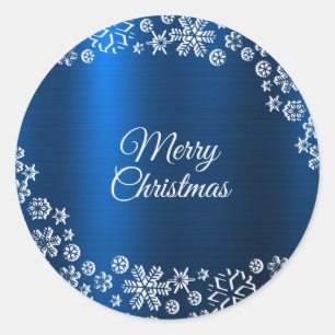 Weihnachtsfeier Weiße Schneeflocken Nave Blau Runder Aufkleber