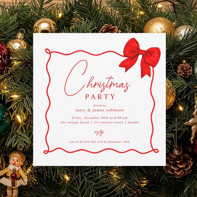 Weihnachtsfeier Whimsical Red Bow Einladung (Christmas Holiday Party Whimsical Red Bow Invitation)