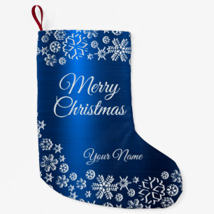 Weihnachtsfeier White Snowflakes Navy Blue Kleiner Weihnachtsstrumpf