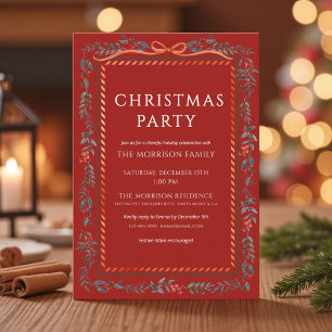 Weihnachtsfeier Winter Botanik Rotes Band Ferien Einladung
