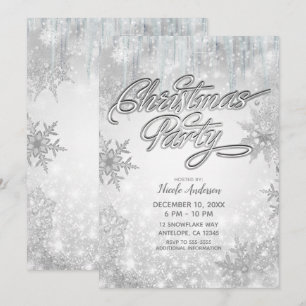Weihnachtsfeier Winterwunderland Weiße Schneeflock Einladung