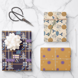 Weihnachtsfeier Wrapping Paper Set von 3 Geschenkpapier Set