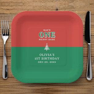 Weihnachtsfeier zum 1. Geburtstag Festliches Rot & Pappteller