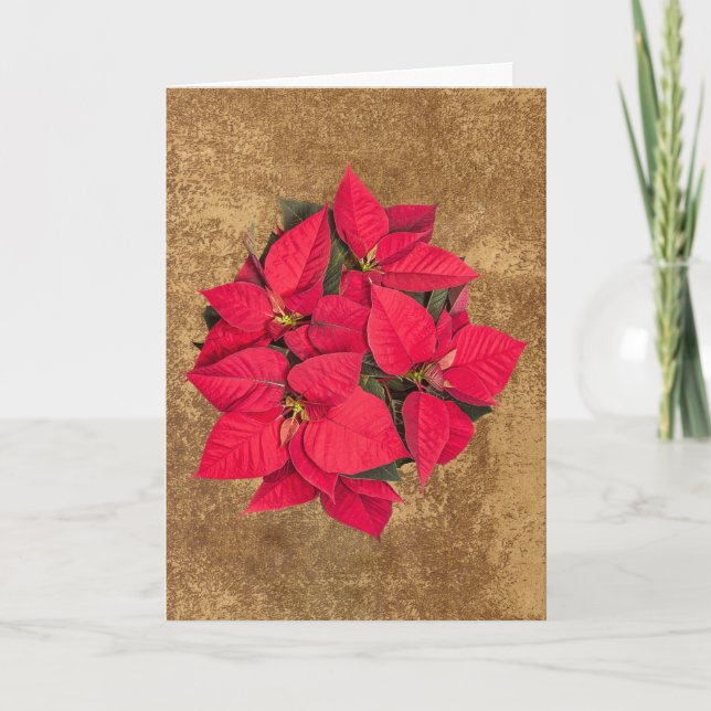 Weihnachtsfeierliche Blume auf abstraktem Goldpapi Feiertagskarte (Vorderseite)