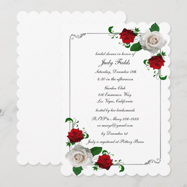 Weihnachtsfeiern in Rosa und Weißrosen - Brautpart Einladung (Vorne/Hinten)